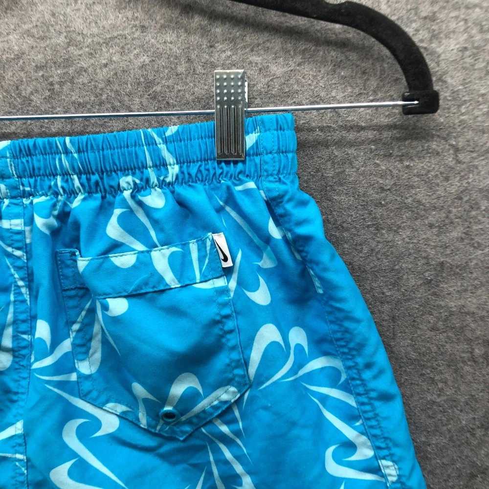 Nike Boys XL (18-20)‎ Swim Trunks Blue Swoosh Logo Print Mesh Lined 8'' Youth